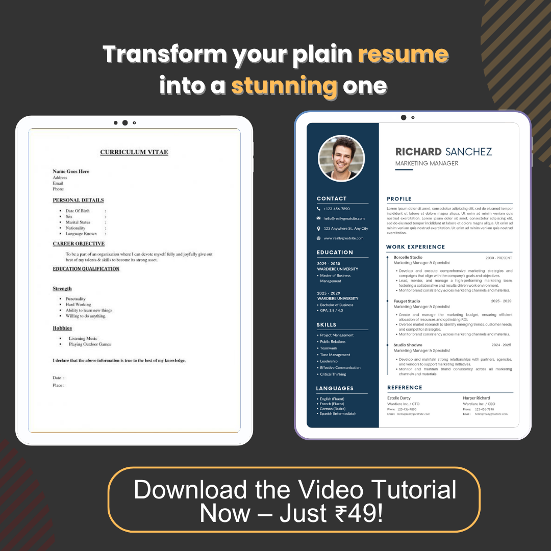 How To Create Resume for Fresher- 49 only How To Create Resume for Fresher- 49 only